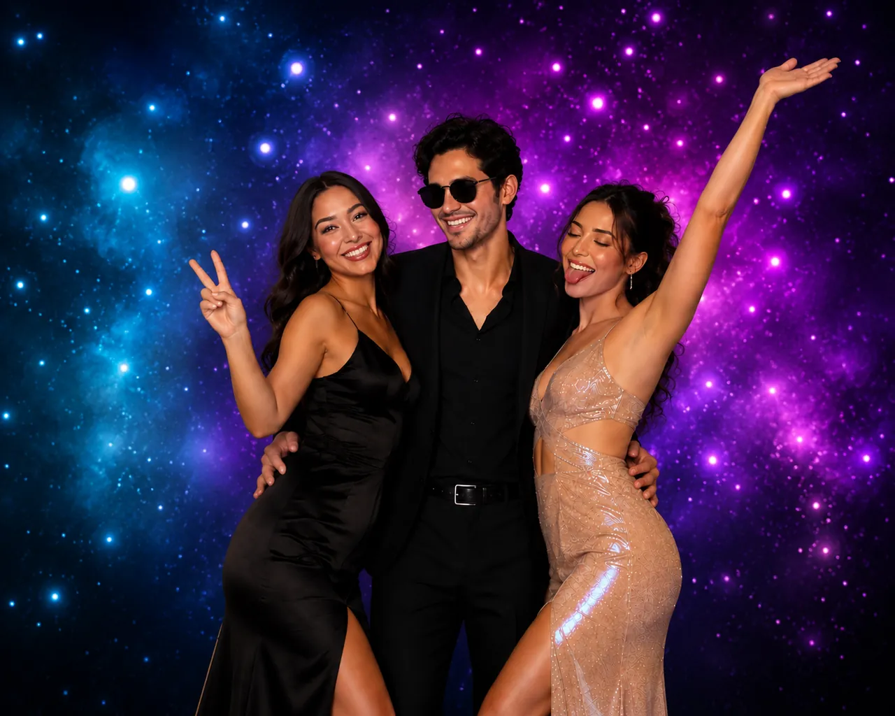 Guests posing in front of the Galaxy backdrop