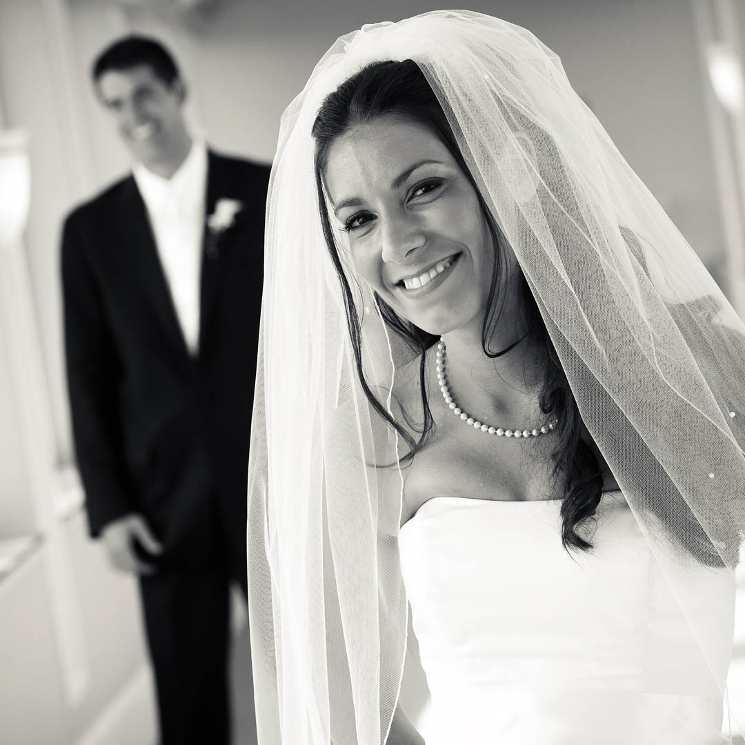 Bride and Groom in black and white photography